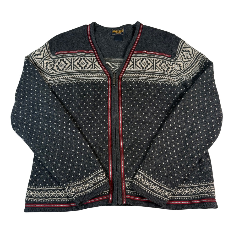 Woolrich Womens Zip Up Cardigan‎ Sweater Dark Charcoal Fair Isle Nordic Size M